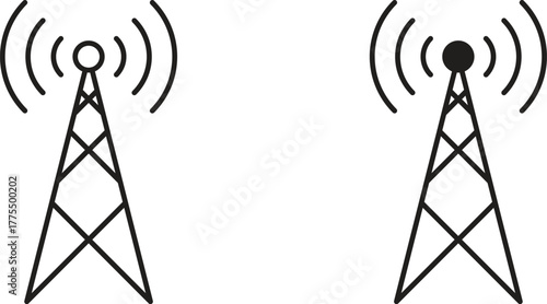 Antenna icon in line design and solid black and white colors for designs