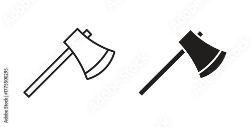 Axe icon in line design and solid black and white colors for designs