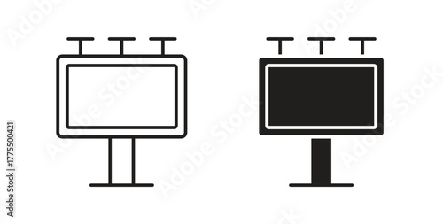 Billboard icon in line design and solid black and white colors for designs