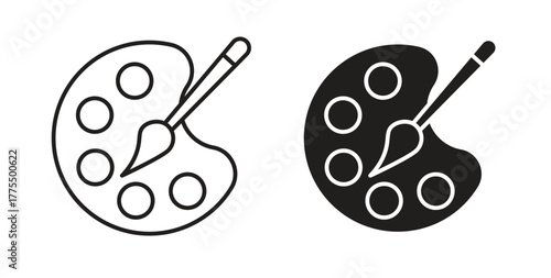 Brush and Palette icon in line design and solid black and white colors for designs