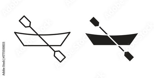 Canoe icon in line design and solid black and white colors for designs