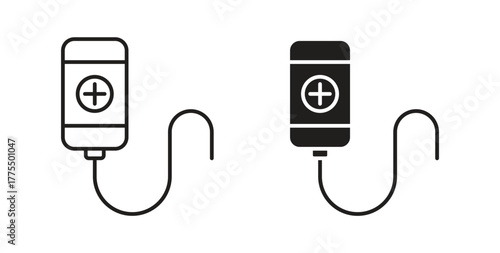 Chemotherapy icon in line design and solid black and white colors for designs