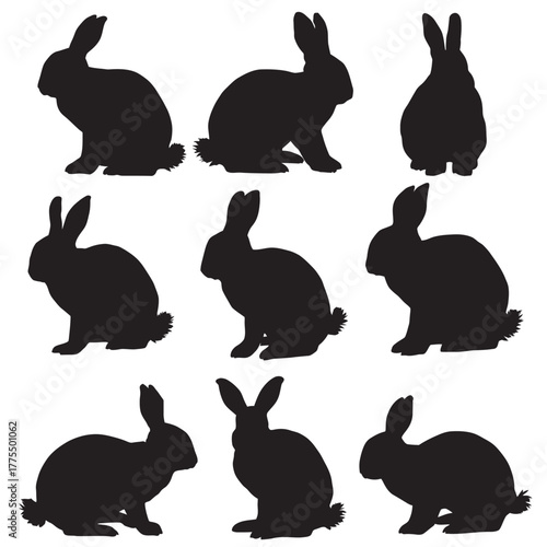 Set of rabbit silhouettes and animal vector illustration