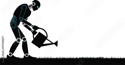 Robot Watering Grass | Robotic Automation Planting and Cultivating Nature with Technology Concept