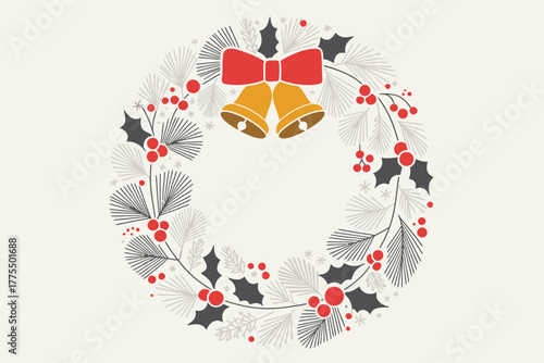 Christmas wreath with bells and red bow