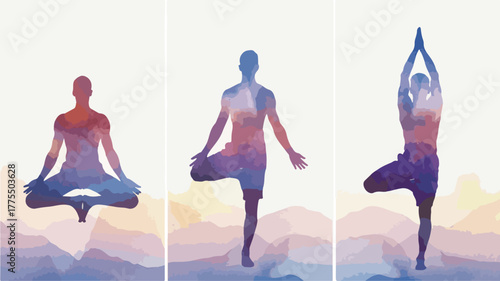 Yoga Poses Silhouette Watercolor Set | Meditative Figures for Wellness, Mindfulness, and Fitness Marketing