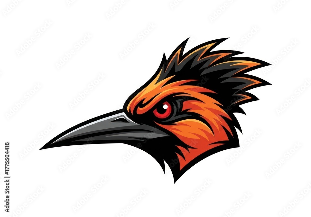 custom made wallpaper toronto digitalRoadrunner bird head illustration in bold orange and black colors on white