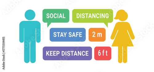 Social distancing icon vector illustration of people keeping safe distance to prevent virus spread, pandemic protection concept, coronavirus COVID-19 outbreak safety.