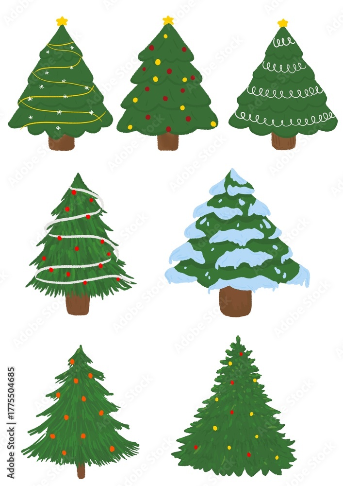 Fototapeta premium Set of christmas tree illustration