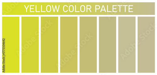 Different shades of yellow color. Yellow Color Chart. Trendy color palette swatch set. Vector illustration.