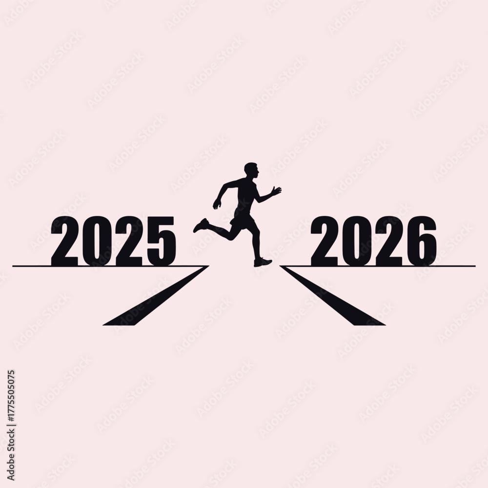 Fototapeta premium Silhouette of a man running from 2025 to 2026 across a gap vector
