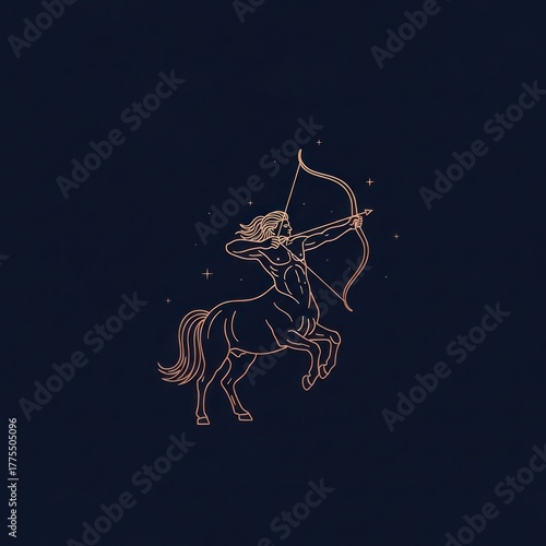 Stylized illustration of sagittarius archer with bow and arrow on dark background