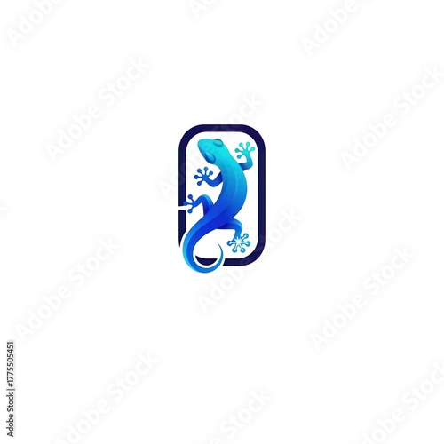 Vibrant blue gecko logo design on white background symbol of nature