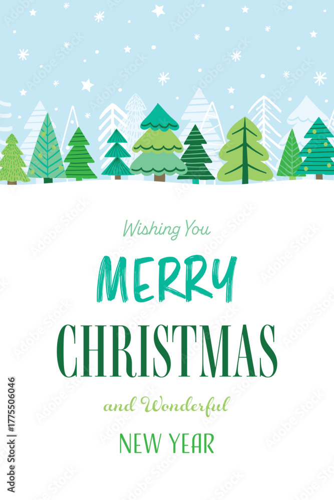 Fototapeta premium Hand drawn Christmas greeting card with abstract trees. Vector illustration