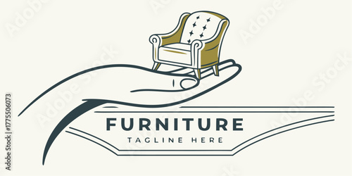 Elegant furniture logo with armchair in hand offering comfort and style for your home design business