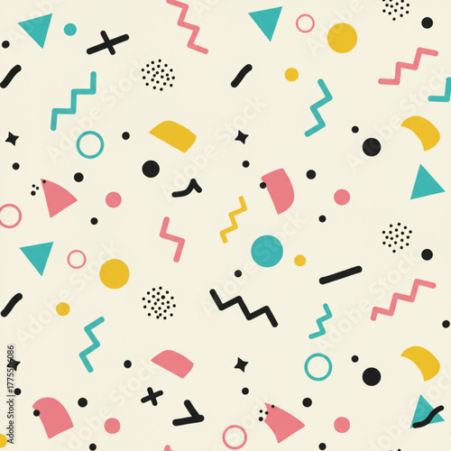 Seamless 80s Memphis Style Geometric Pattern Background