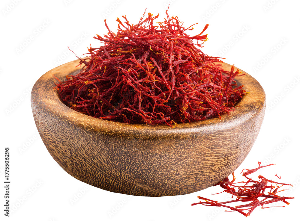 Fototapeta premium Dried saffron threads in a wooden bowl (5)