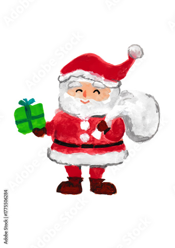 サンタクロースがプレゼントを持っている水彩イラスト素材