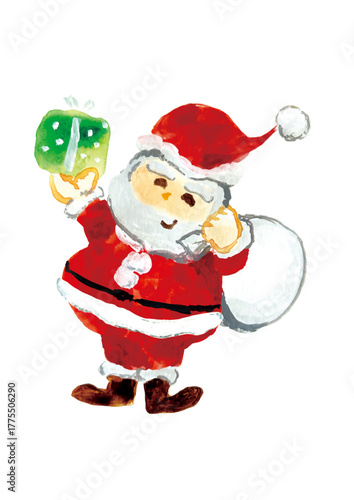 サンタクロースがプレゼントを持っている水彩イラスト素材