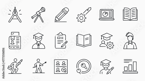 Vocational Training, Skill Development, and Professional Certification Icon Set