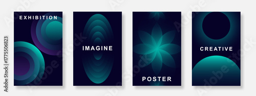 Modern futuristic poster background set. Minimalist cover template with geometric gradient design. Suitable for flyer, music, electro, brochure, banner, social media. Vector