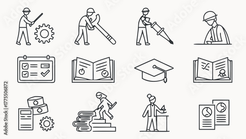 Vocational Training, Skill Development, and Professional Certification Icon Set