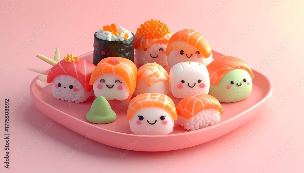 Fototapeta premium 3D Kawaii Sushi Platter