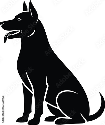 Black silhouette of a sitting dog with tongue out vector