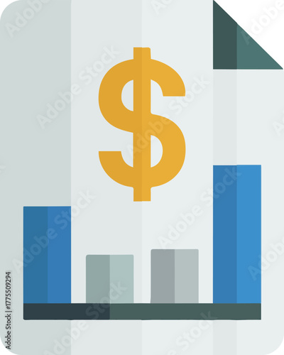 Financial business success symbol vector icon of dollar sign on an ascending growth graph and arrow