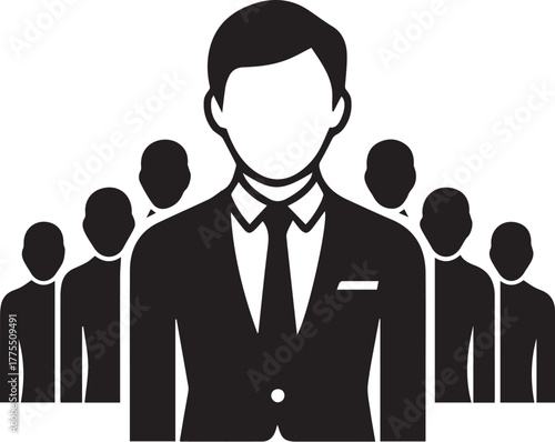 Vector icons set of diverse business people, teams, men, and women in suits representing concepts like teamwork, success, and leadership for company illustration