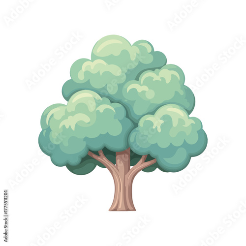 Cartoon Tree Illustration with Green Foliage on White Background