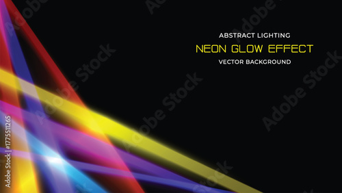 Abstract lighting neon glow effect vector background. Cascading colorful radiant lines form an intense visual. Great for science and entertainment media.