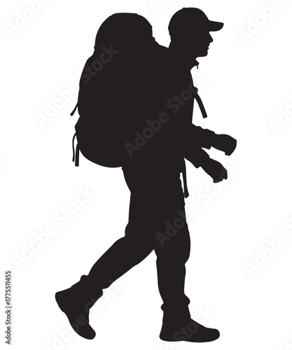 Hiker with backpack silhouette