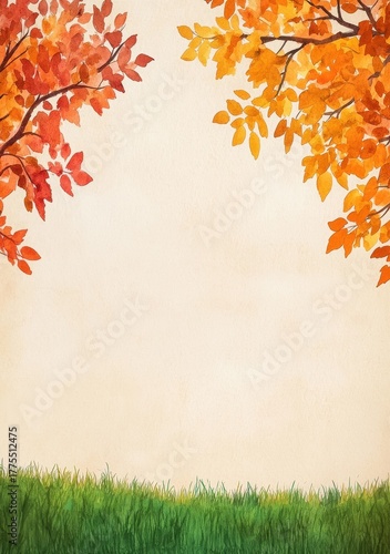 Vibrant Autumn Leaves Framing a Blank Canvas for Your Design Needs
