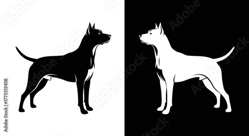 Black and White Dog Silhouettes Facing Each Other