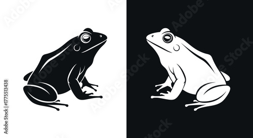 Black and White Frog Silhouettes Facing Each Other