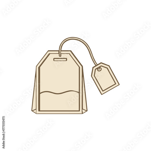 Simple illustration of a single tea bag with string and blank tag.