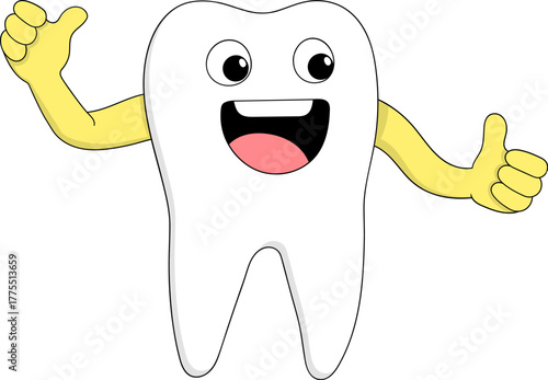 Healthy White Tooth Character Dental Care Vector Illustration
