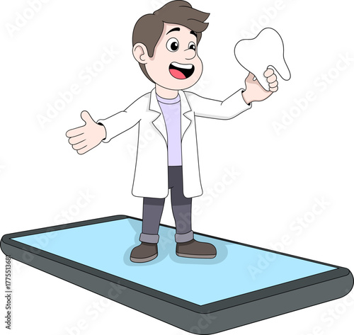 Dentist Explaining Proper Tooth Care Online Dental Service Vector Illustration