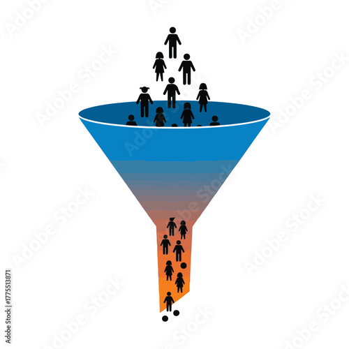 Funnel Diagram with People Silhouettes Sales, Marketing, Conversion