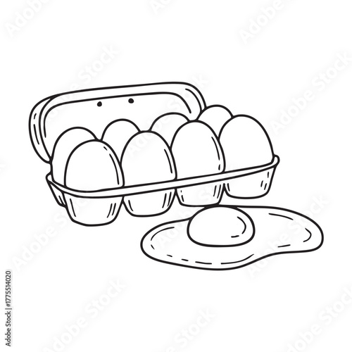 A yolk placed beside a carton still holding eggs