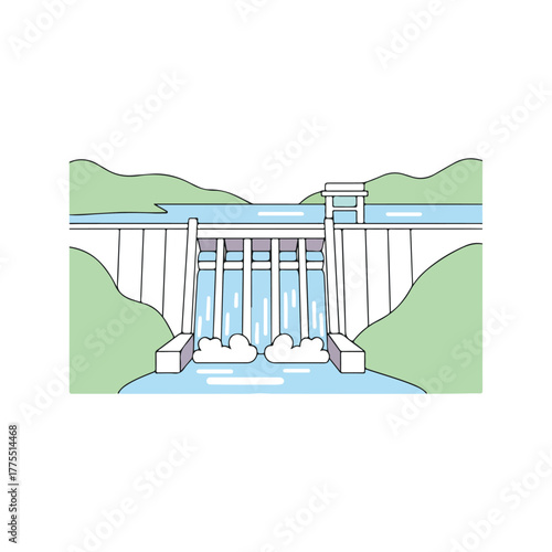 Minimalist Dam Illustration Energy, Power, Sustainable Resources