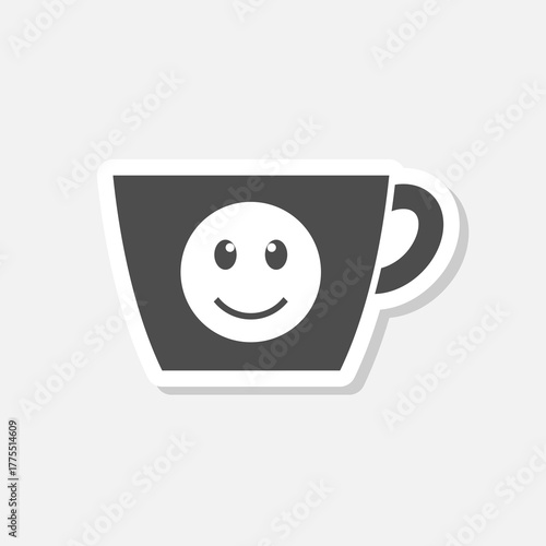 Smile coffee icon sticker isolated on gray background