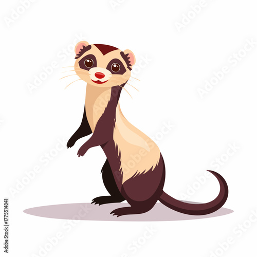 A small, energetic ferret stands on its hind legs, peering intently with its dark, shiny eyes.