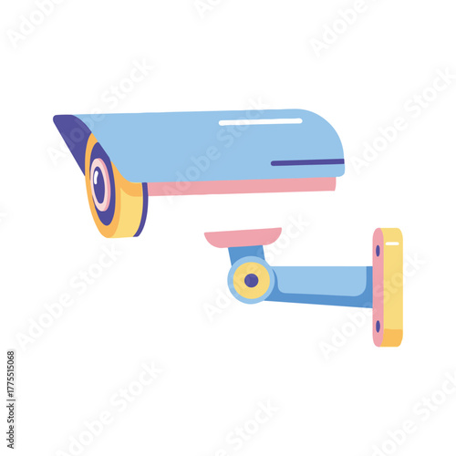 Modern Security Camera Illustration, Pastel Colors, Isolated Design Element