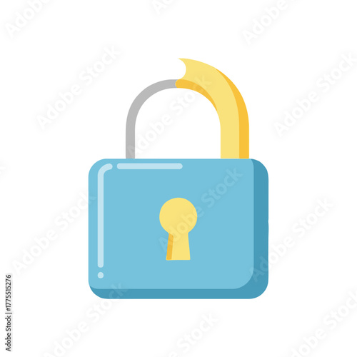 Open Lock Icon Pastel Blue and Yellow Security Design
