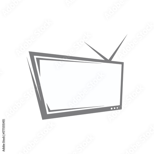 Stylized gray television set with antenna on a white background.