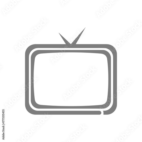 A simple grey line art icon of a retro television set with two antennas, isolated on a white background.