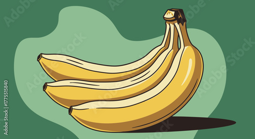 Striking stylized illustration featuring a vibrant bunch of ripe bananas