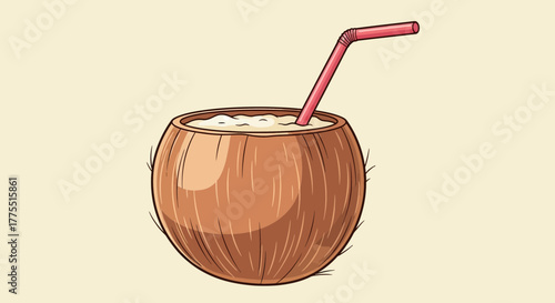 Stylized Coconut Drink Illustration for Tropical Refreshment Concepts